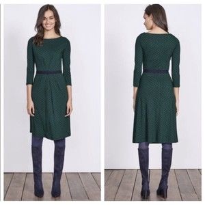 Boden Sz 8 Veronica Jersey Smart Pleated Sheath Day Dress Green Blue